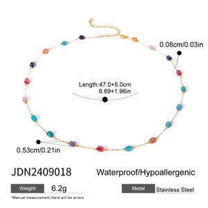Detailed view of beaded necklace dimensions including 47+5cm length and bead size