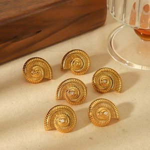 Nautilus Shell Spiral Earrings 18K Gold Plated Stainless Steel With Artificial Pearl And Cubic Zirconia Marine Style For Women