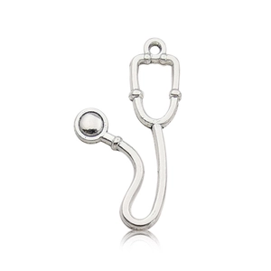 Detailed view of a silver-toned stethoscope alloy charm for DIY medical jewelry crafts