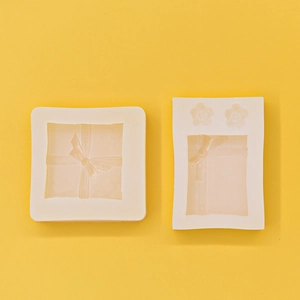 DIY silicone mold set for bow gift box and floral shapes in white resin material