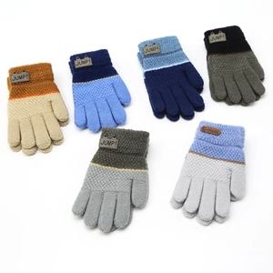 Gants d'Hiver Tricotés pour Enfants Acrylique façon Cachemire Gants Chauds à Cinq Doigts Bloc de Couleur pour Garçons Filles