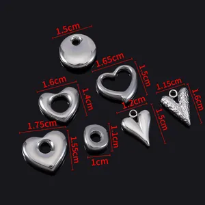 Detailed size comparison of various hollow and solid stainless steel heart pendant charms