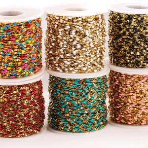 Gold plated stainless steel cross chains with colorful seed beads on six spools for DIY