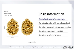 Détail des boucles d'oreilles torsadées en acier doré 18K avec dimensions précises