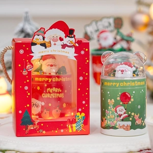Christmas Cake Toppers Bear Shaped Transparent Plastic Jar Santa Snowman Decorative Ornaments Holiday Party Supplies
