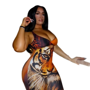 Sleeveless bodycon tiger print jumpsuit for women with exotic street style aesthetic