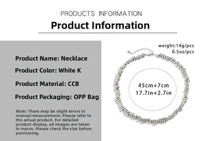Detailed specs of silver irregular CCB beaded necklace, 45cm length with 7cm extension