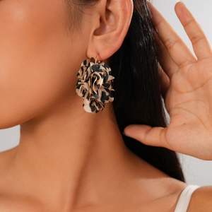 Leopard print fabric flower earrings and geometric circle studs for women