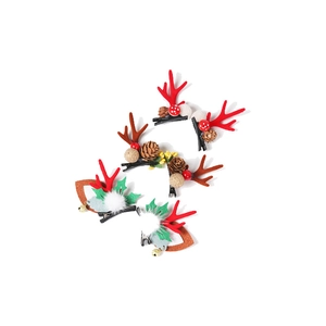 Festive Christmas antler hair clips with pine cones, berries and bells for DIY crafts