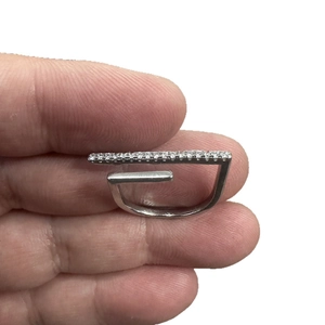Minimalist double-layer silver geometric ring with micro-pave cubic zirconia accents