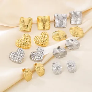 Heart Stud Earrings Stainless Steel Irregular Quilted Pattern Hammered Texture Vintage Minimalist Jewelry For Women