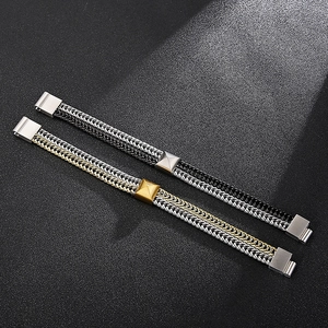 Dual-tone stainless steel braided dragon bone chain bracelet with pyramid slide for men