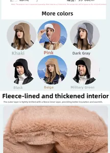 Detailed view of warm winter trapper hat with thick faux fur lining in multiple colors