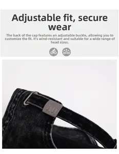 Detail of adjustable metal buckle on vintage washed baseball cap for secure fit