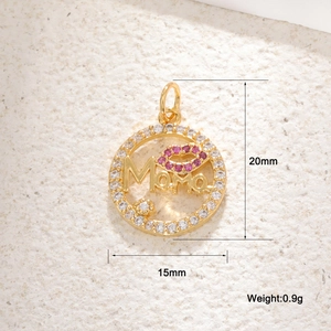 Golden Mama heart pendant with red lip charm, 20mm x 15mm, DIY jewelry accessory