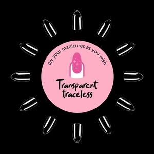 Set of 120 transparent traceless almond false nails arranged in a radial pattern