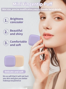 Close-up of mini fingertip puff applying makeup to the chin area for flawless concealer