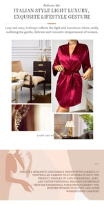 Detailed view of luxury wine red satin robe with silk texture and elegant waist tie design