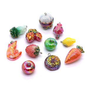 Assorted colorful resin fruit and seafood charms with metal hooks for DIY jewelry making