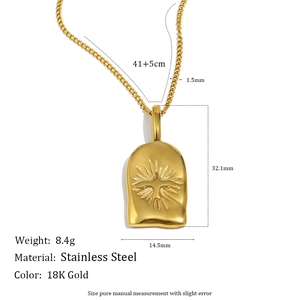 Collier pour femme en acier inoxydable plaqué or 18 carats avec pendentif soleil et oiseau