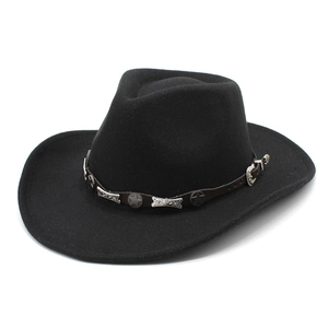 Classic black wool felt western cowboy hat with studded brown leather band decoration
