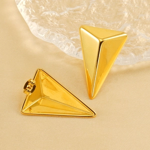 Minimalist 18K gold plated stainless steel triangle stud earrings in a 3D geometric shape