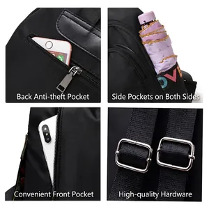 Waterproof black oxford backpack with anti-theft back pocket and side bottle holders