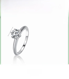 Detailed specs of S925 sterling silver classic six-prong ring with 6mm cubic zirconia