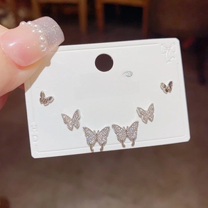 Three-piece set of silver butterfly stud earrings with sparkling pavé cubic zirconia