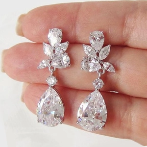 Elegant pear-shaped drop earrings with marquise zirconia stones for bridal wedding jewelry