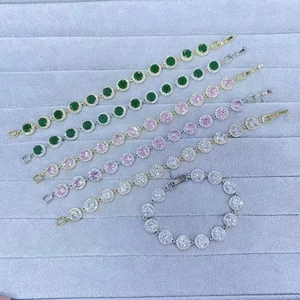 Minimalist halo emerald and zircon bracelets in silver finish with colorful gems