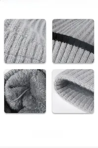 Detail view of the thick knit texture and soft plush thermal lining of the winter beanie