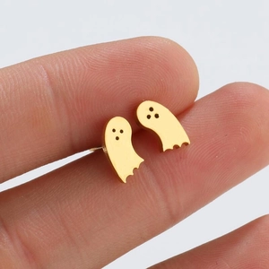 Stainless Steel Ghost Stud Earrings Halloween Gothic Horror Personalized Minimalist Cute Jewelry For Women Girls