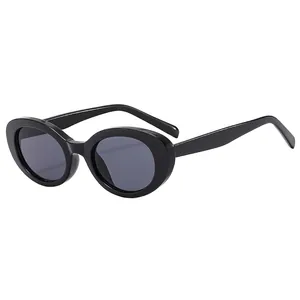 Classic black oval frame sunglasses with dark lenses for a vintage fashion look
