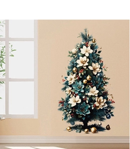 Detailed view of elegant Christmas tree wall sticker with pine branches and berries