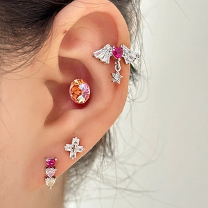 Titanium steel stud earring set with zircon hearts and stars for a chic feminine look