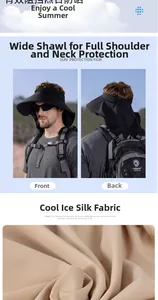 Detail view of ice silk cooling sun hat with a wide brim and full neck protection flap