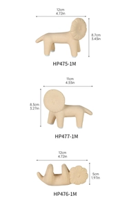 Detailed size specifications for minimalist beige ceramic lion art sculptures