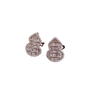 Silver gourd earrings with zircon inlay and T-shaped diamonds on white background