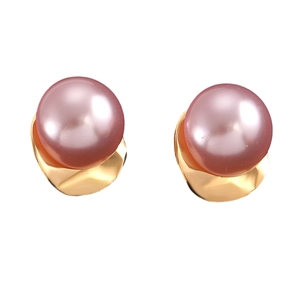 Elegant oversized pink pearl stud earrings with irregular gold wavy metal base