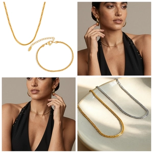 Detailed views of gold and silver twisted rope chain necklaces and bracelets for women