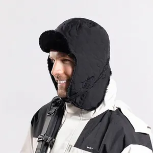 Winter thermal trapper hat for men and women featuring windproof quilted fabric and faux fur