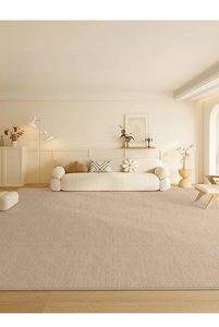 Close-up of beige woven carpet with premium waterproof texture and modern minimalist style