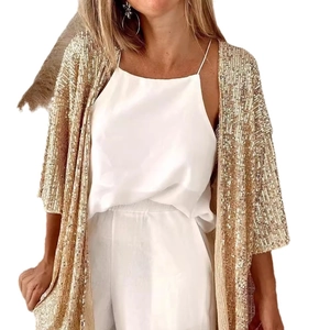 Gouden damesvest met lovertjes, losse pasvorm voor feesten en elegante avondkleding