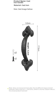 Detailed view of vintage cast iron door handle with screws and anchors kit