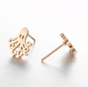 Cute octopus stud earrings for women made of rose gold stainless steel in minimalist style