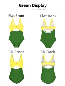 Flat lay of girls color-block swimsuit with waist cutout and front V-metal support