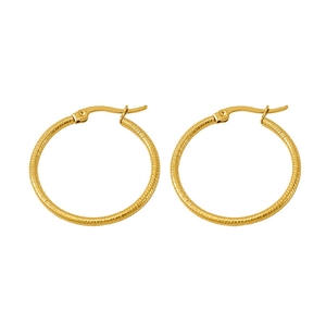 Detailed close-up showing the textured snake pattern on 18k gold plated hoop earrings