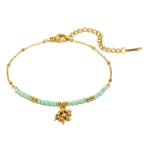 18K gold plated necklace with green natural stones and coral branch pendant with pearls