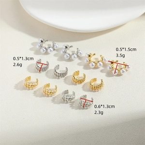 Minimalist C-shaped pearl ear cuffs in gold and silver finish for non-pierced ears